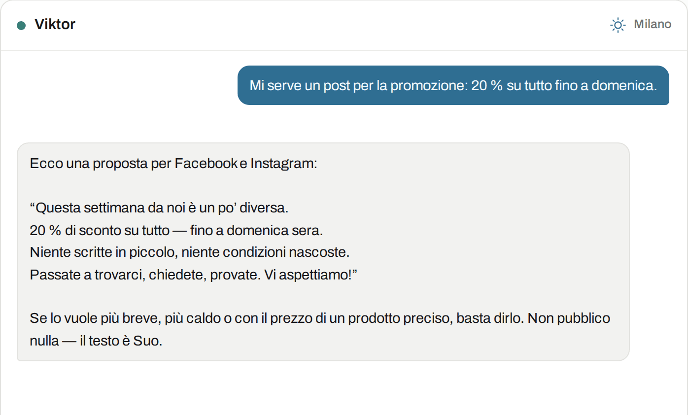 Ecco come appare in Viktor: Marketing