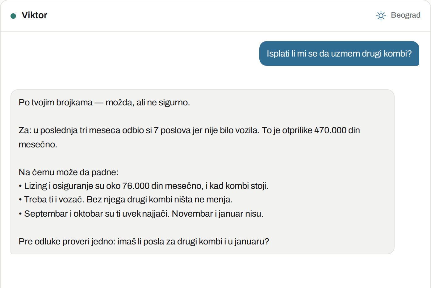 Ovako to izgleda u Viktoru: Analitičar